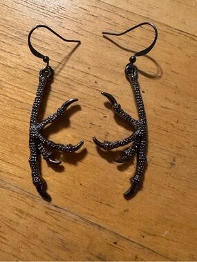 Dark Metal Bird Claw Earrings